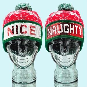 Christmas Hat Beanie Red Green Reversible Sequin Snowflake Cuffed Pom Cuffbow